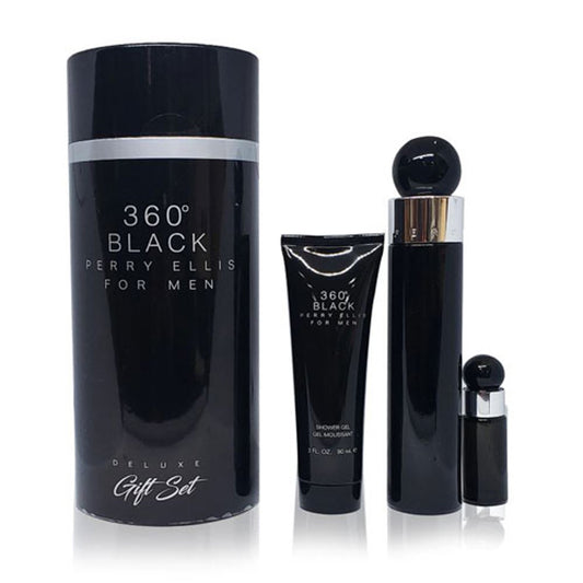 SET PERRY ELLIS 360 NEGRO ( JUEGO DE 3 PIEZAS ) 3.4 OZ. EDT/ 3.0 OZ. SG/ MINI SP - BOTE
