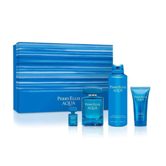 SET PERRY ELLIS AQUA 4 PIEZAS 3.4 OZ. EDT / 6.8 OZ. DEO / 1.7 OZ SG / 7.5 ML EDT