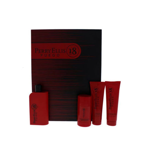 SET PERRY ELLIS 18 FUEGO HOMBRE (4 JUEGOS DE PIEZAS) 3.4 OZ EDT SP, 3.0 OZ SG, 3.0 OZ AS, 2.75 OZ DEO STICK