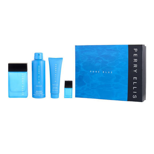 SET PERRY ELLIS AZUL PURO HOMBRE ( 4 PC ) 3.4 OZ EDT SP / 3.0 OZ SG / 6.0 OZ DEO / MINI ( NUEVO UPC )