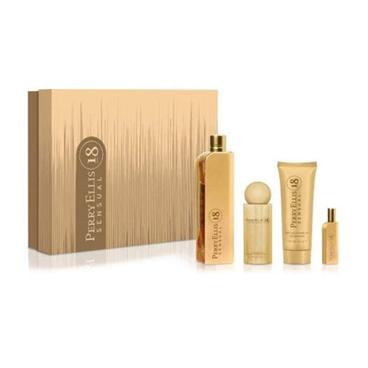 SET PERRY ELLIS 18 MUJERES SENSUALES ( 4 PIEZAS ) 3.4 OZ EDP SP/ BM 4.0 OZ/ SG 3.0 OZ /BL 3.0 OZ