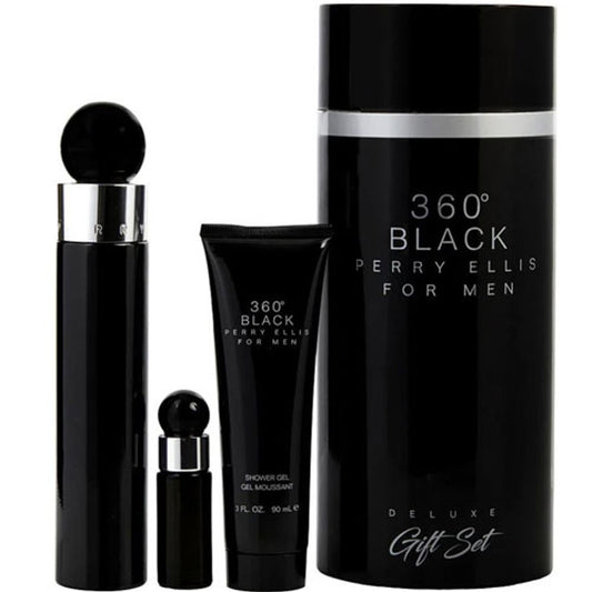 SET PERRY ELLIS 360 COLLECTION NOIR MEN 3.4 OZ EDT SP / 3.0 OZ GEL / 0.25 OZ MINI