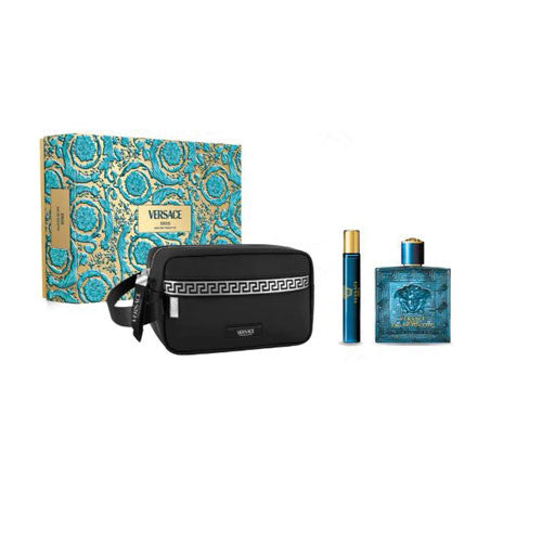 SET VERSACE EROS MEN( 3 PC ) 3.4 OZ EDT / 0.34 OZ EDT / BOLSO