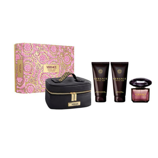 SET VERSACE CRYSTAL NOIR WOMEN ( 4 PC ) 3.0 OZ EDP SP / SG 3.4 OZ /BL 3.4 OZ /BOLSO