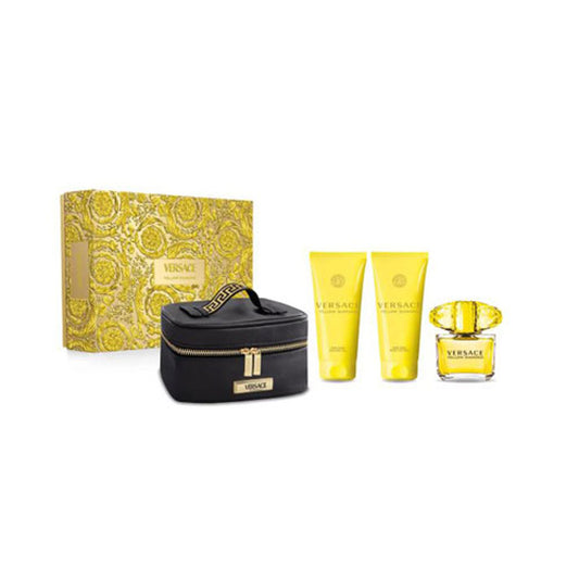 SET VERSACE YELLOW DIAMOND WOMEN ( 4 PC ) 3.0 OZ EDT SP/ 3.4 OZ BODY LOTION / 3.4 OZ SHOWER GEL / BOLSO