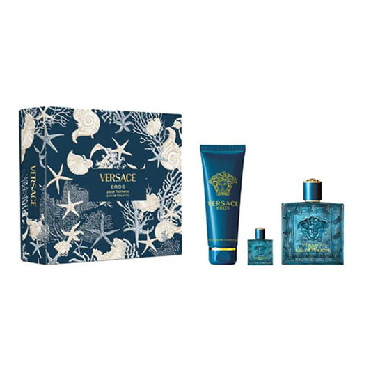 SET VERSACE EROS MEN ( 3 PC ) 3.4 OZ EDT SP / 0.17 OZ EDT SP / 5.0 OZ SHOWER GEL